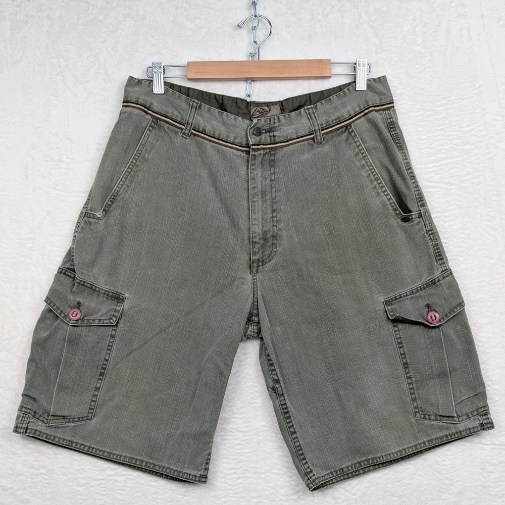 VTG Reef Cargo Shorts Men 36 Olive Green 11" Skate Surf Multi Pocket Utility Y2K